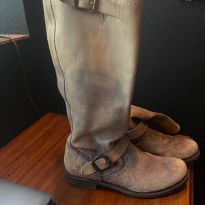 FRYE AND CO. Gray Combat & Moto Boots with Buckle Detail